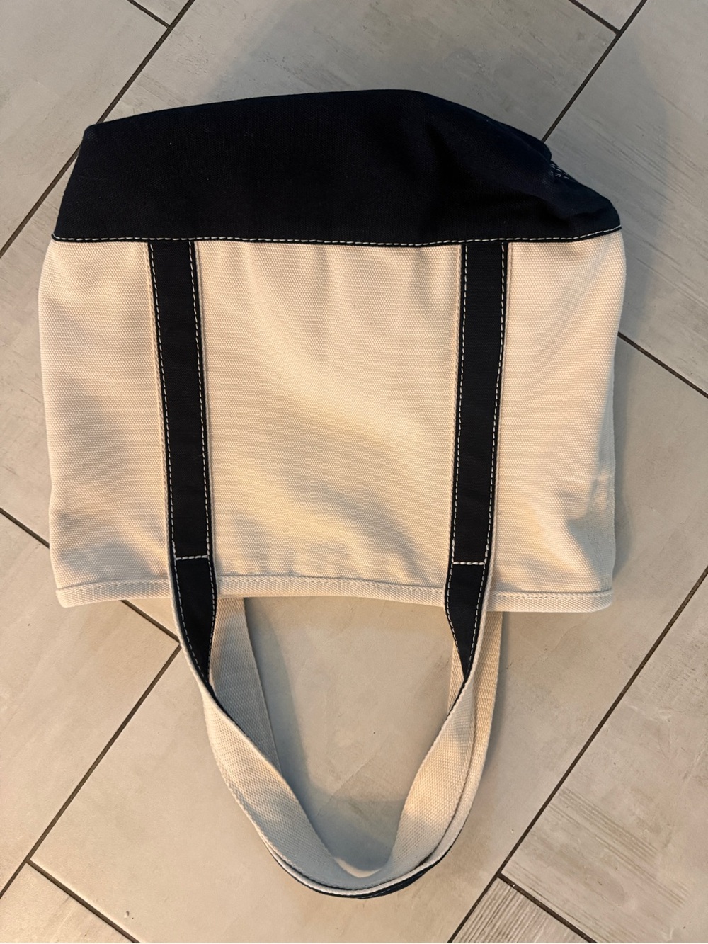 Lands' End Cream and Black Canvas Tote with Front Pocket - Picture 2 of 3